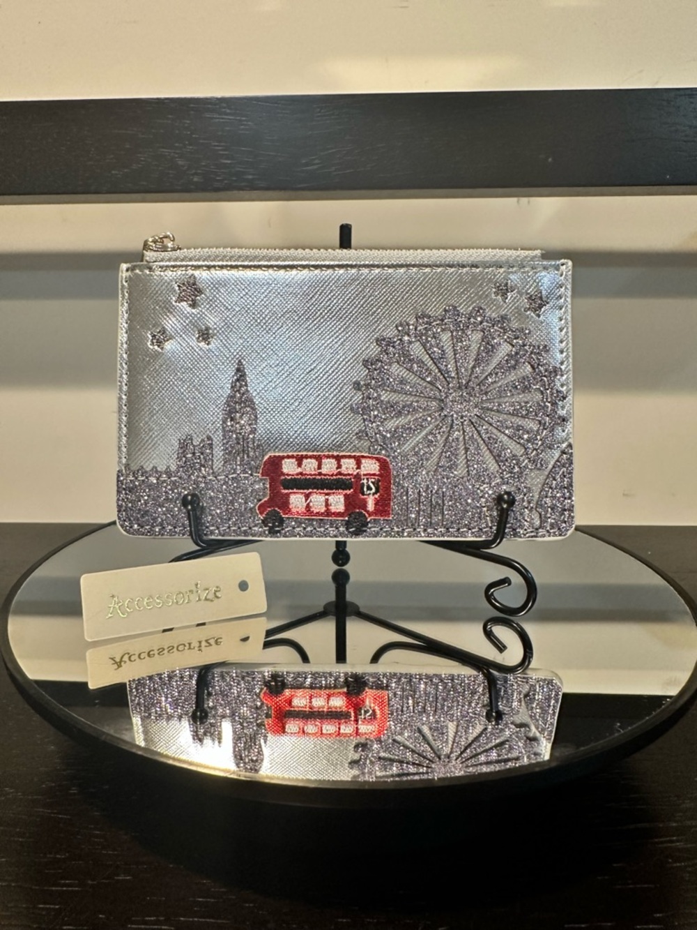 Accessorize London Silver Glitter Zip Wallet Card Holder